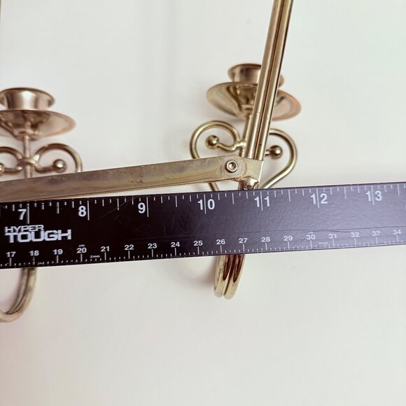 Hollywood Regency Brass Wall Sconce Triple Taper Candle Holder VTG 70s Elegant - Picture 9 of 15